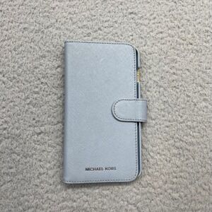 Michael Kors iPhone 7 Plus 8 Plus Light Blue Saffiano Leather Folio Wallet Case